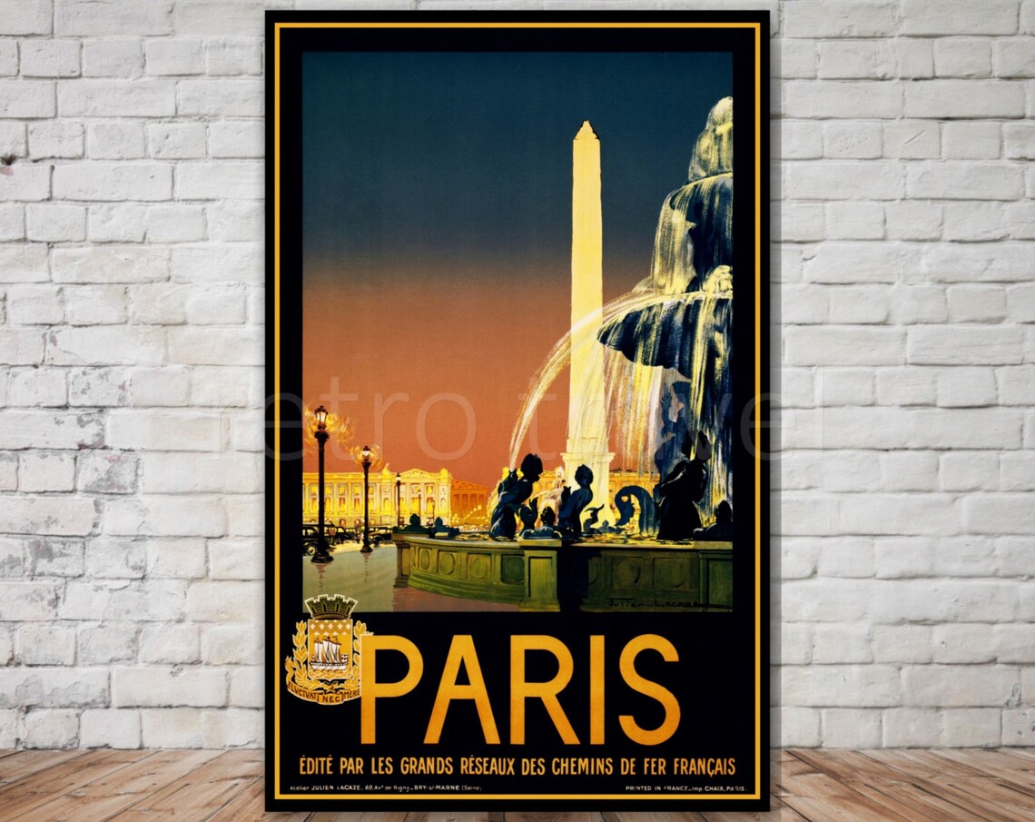 Paris Travel Poster Place De La Concorde Instant Obelisk Poster Vintage France Travel Poster Retro Travel Print