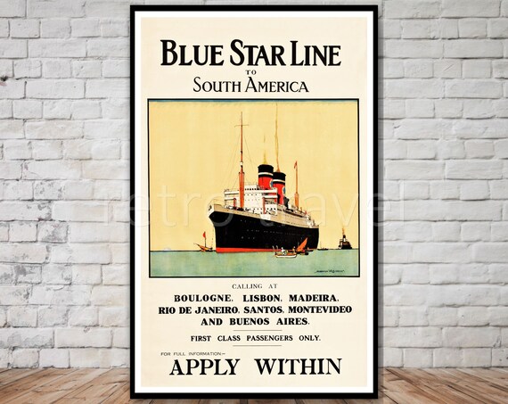 Blue Star Line South America Vintage Ocean Liner Poster Ship Retro Art