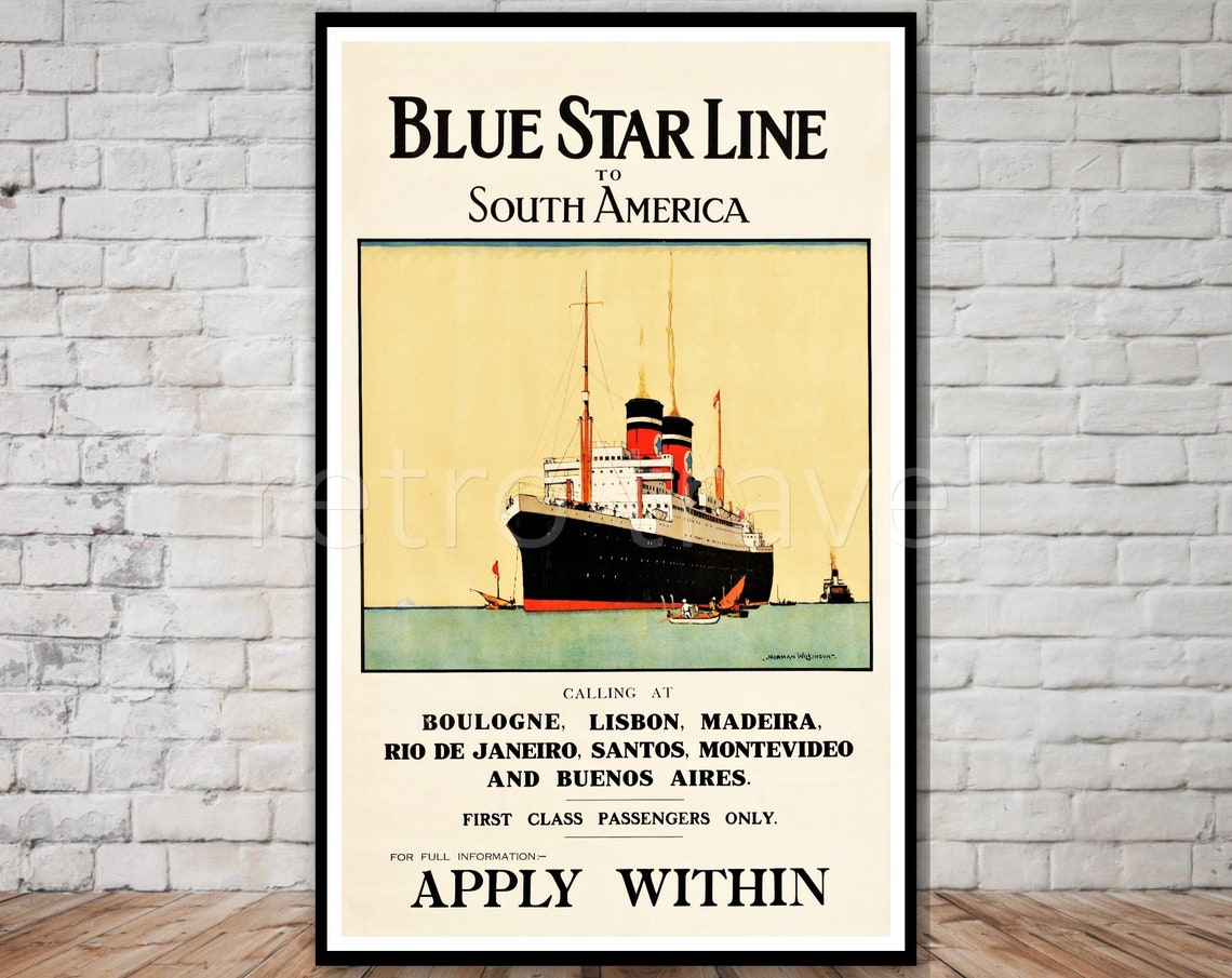 Blue Star Line South America Vintage Ocean Liner Poster Ship Retro Art