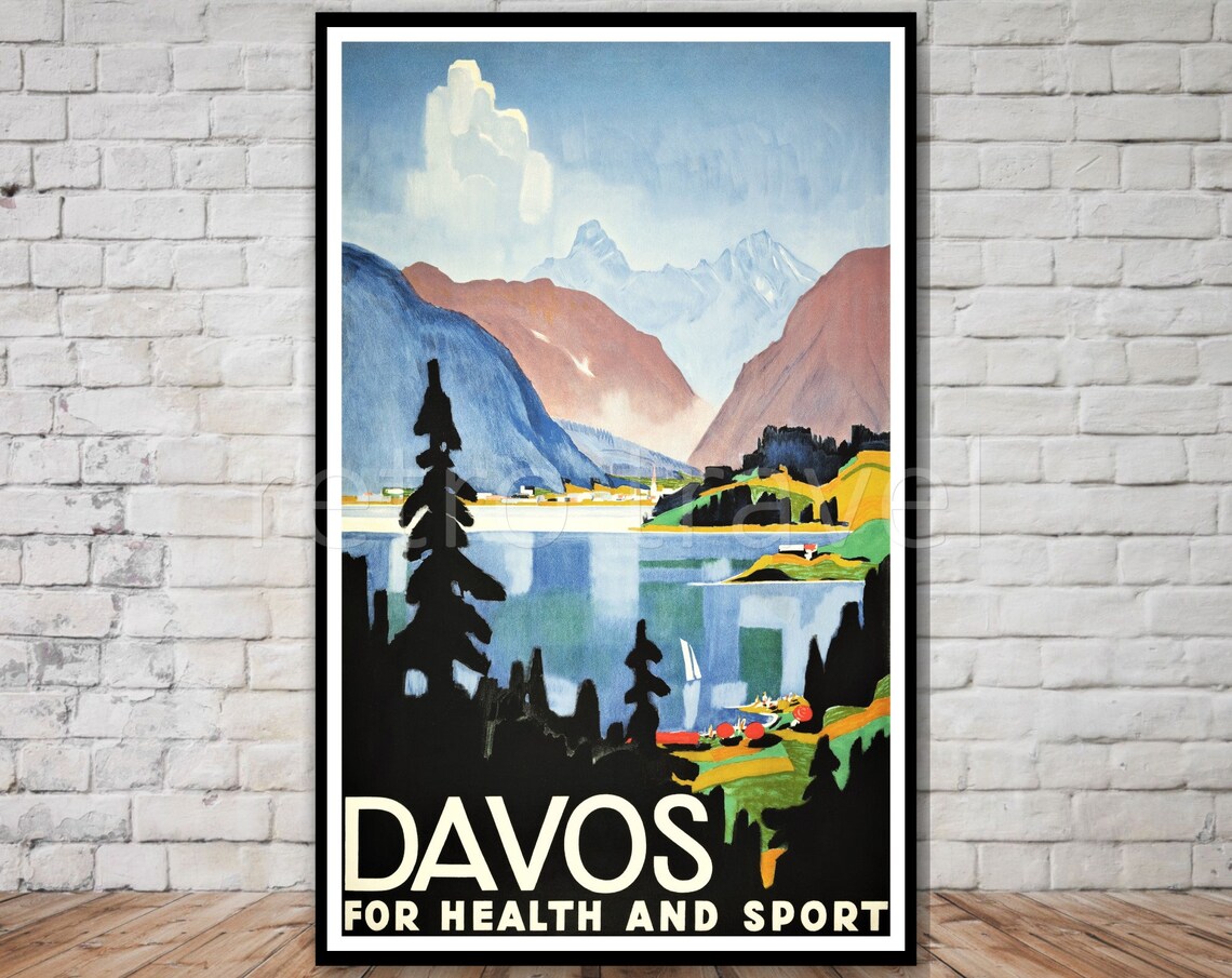 Davos Switzerland Travel Poster Instant Vintage Swiss Travel Poster Switzerland Landscape Painting Wall Art