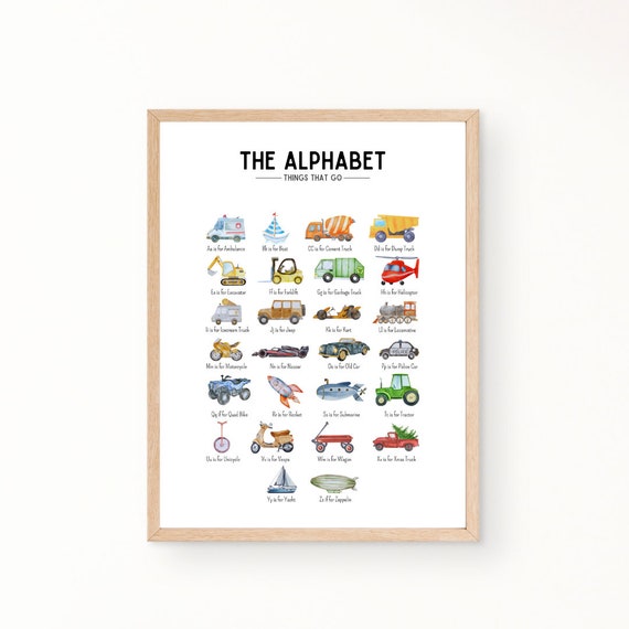 Vehicle Alphabet Education Print Educational Poster Nursery Prints Homeschool Decor Classroom Decor Playroom Decor Montessori Prints