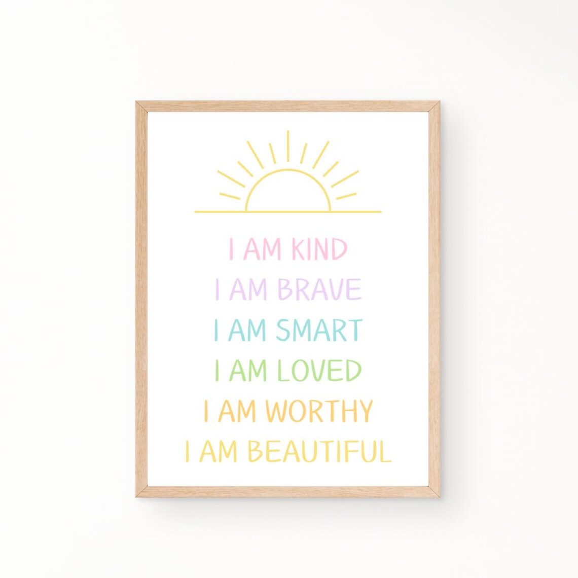 I Am Kind Brave Smart Loved Worthy Kids Affirmation Rainbow Poster