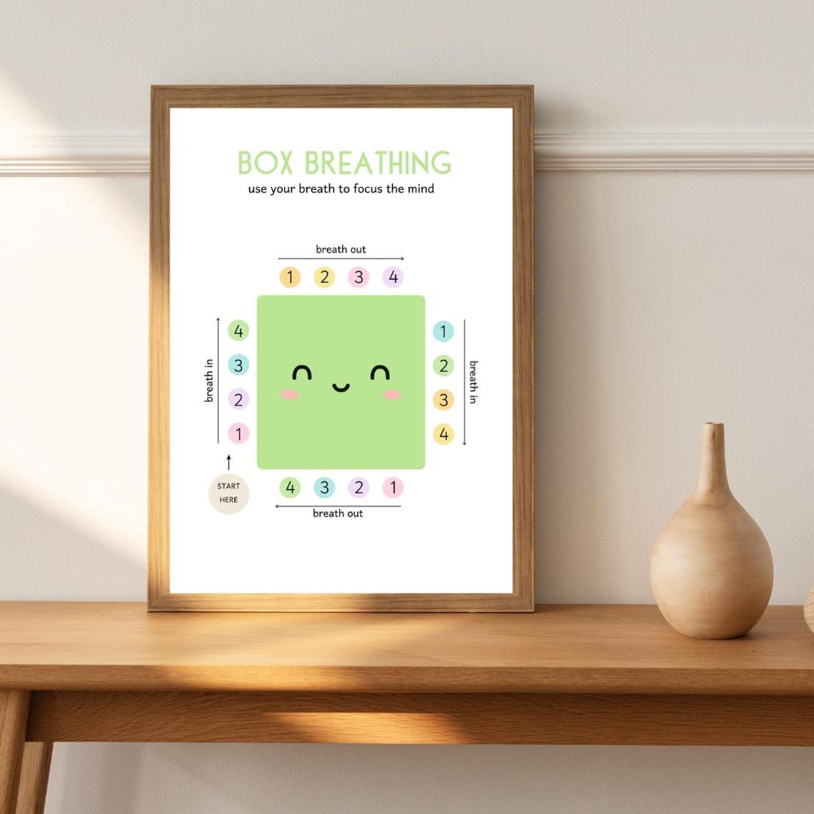 Box Breathing Exercise Cute Smiling Square Kids Mindfulness Poster - Image 2