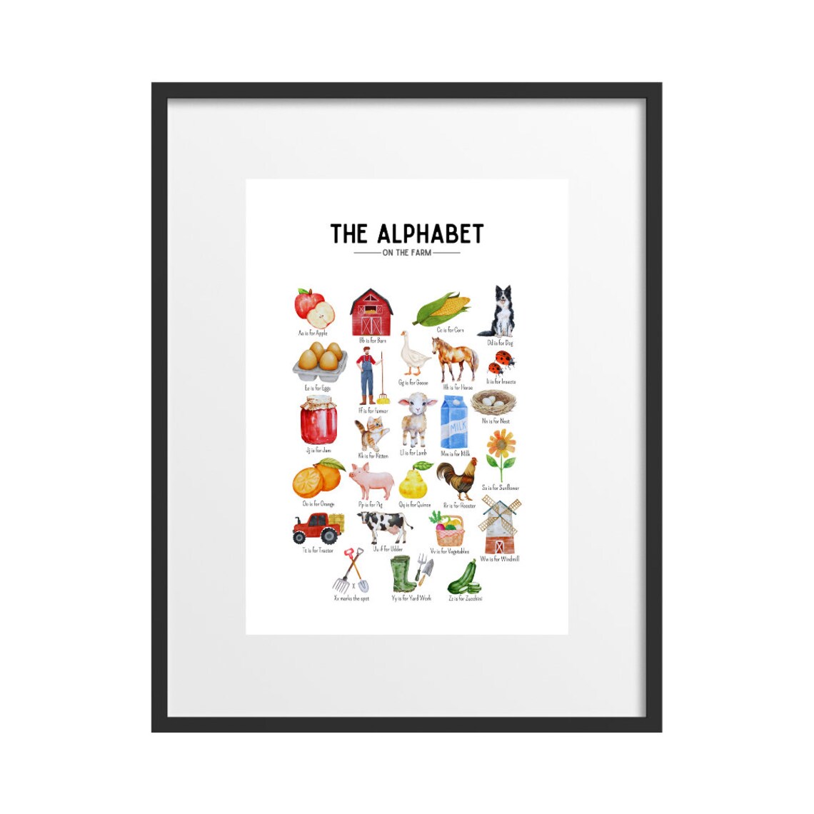Farm Alphabet Poster with Watercolor Animals for Kids Nursery Decor - Image 3