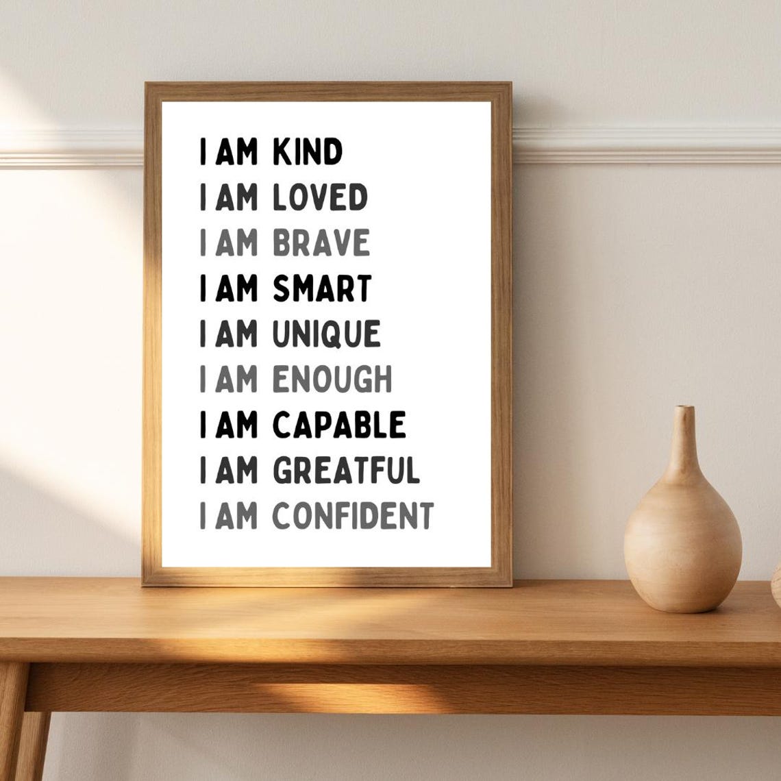 Kids I Am Affirmations Poster Black and White for Playroom Decor - Image 2