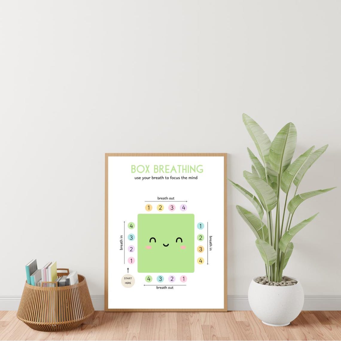Box Breathing Exercise Cute Smiling Square Kids Mindfulness Poster - Image 4