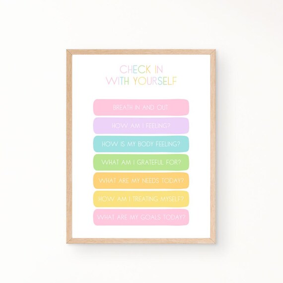 Check In With Yourself Daily Self Care Questions Pastel Therapy Poster