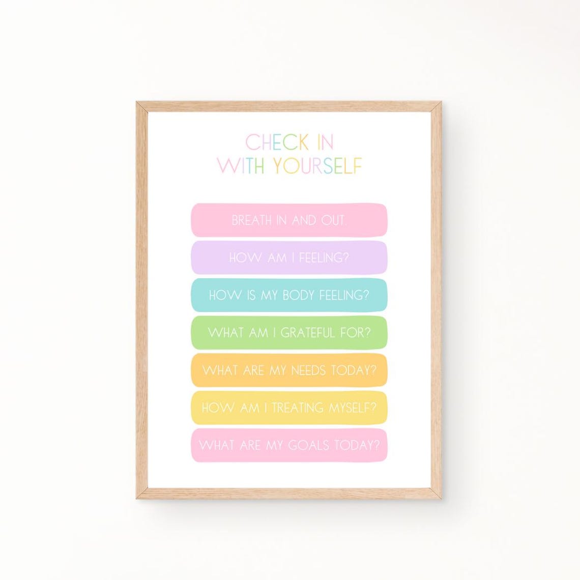 Check In With Yourself Daily Self Care Questions Pastel Therapy Poster