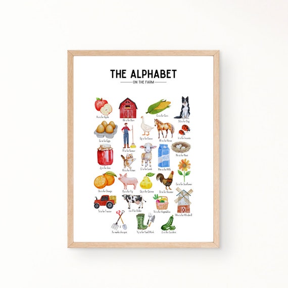 Farm Alphabet Education Print Educational Poster Nursery Prints Homeschool Posters Classroom Decor Playroom Decor Montessori Prints