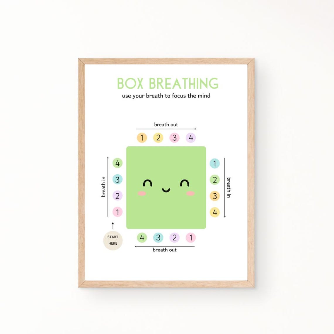Box Breathing Exercise Cute Smiling Square Kids Mindfulness Poster