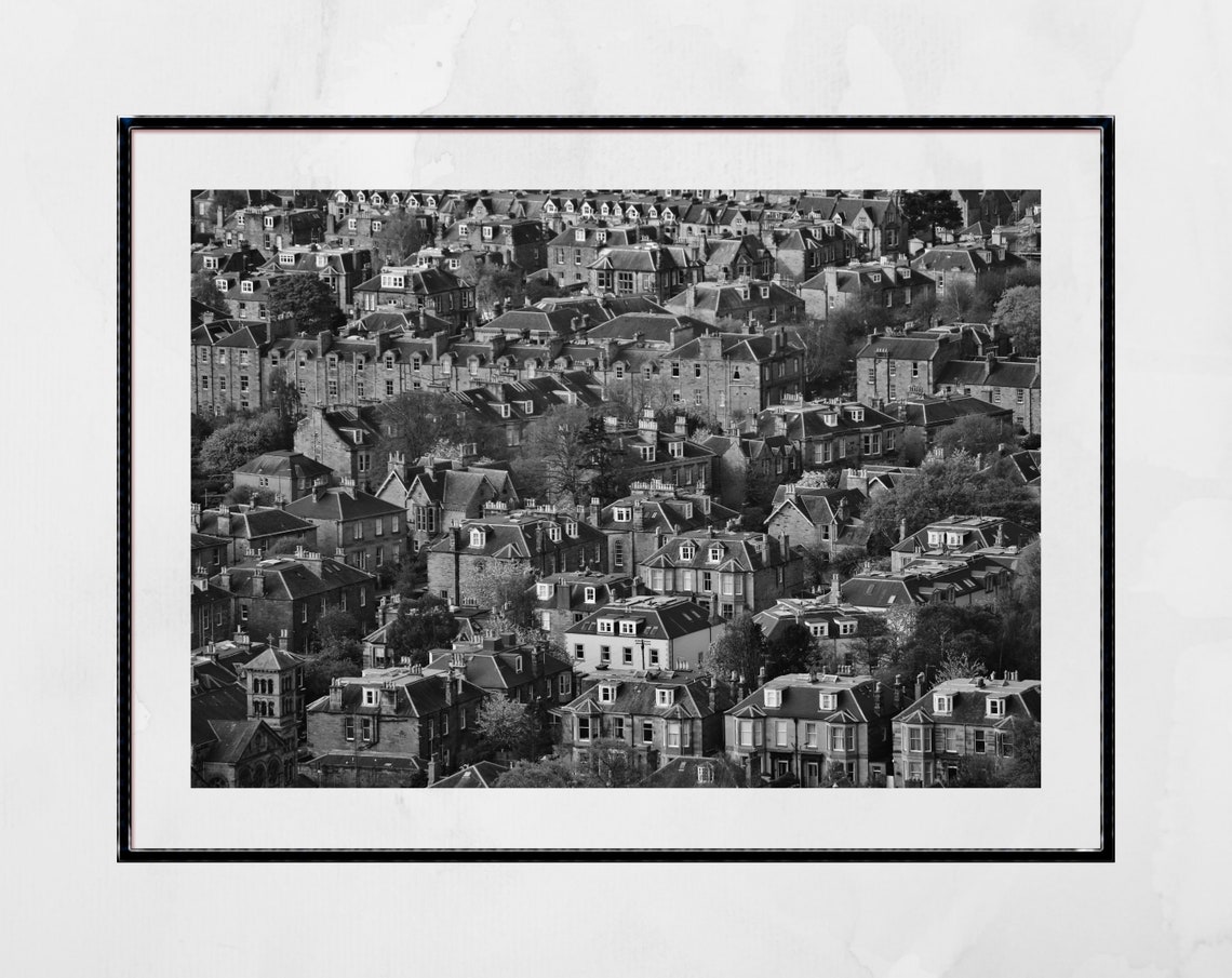 Edinburgh Rooftops Black And White Aerial Photography City Poster