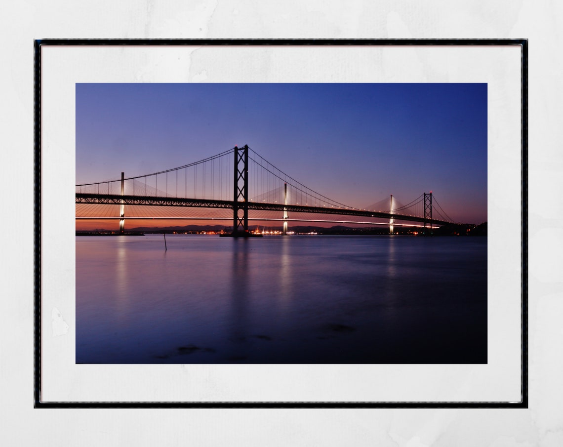 Forth Road Bridge Sunset Purple Sky Reflection Photography Print