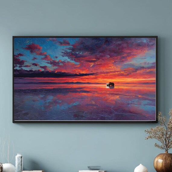 Salar De Uyuni Sunset Art Vibrant Salt Flat Reflection