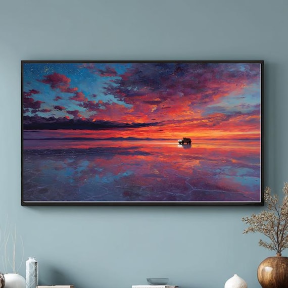 Salar De Uyuni Sunset Salt Flat Reflection Car Painting Poster
