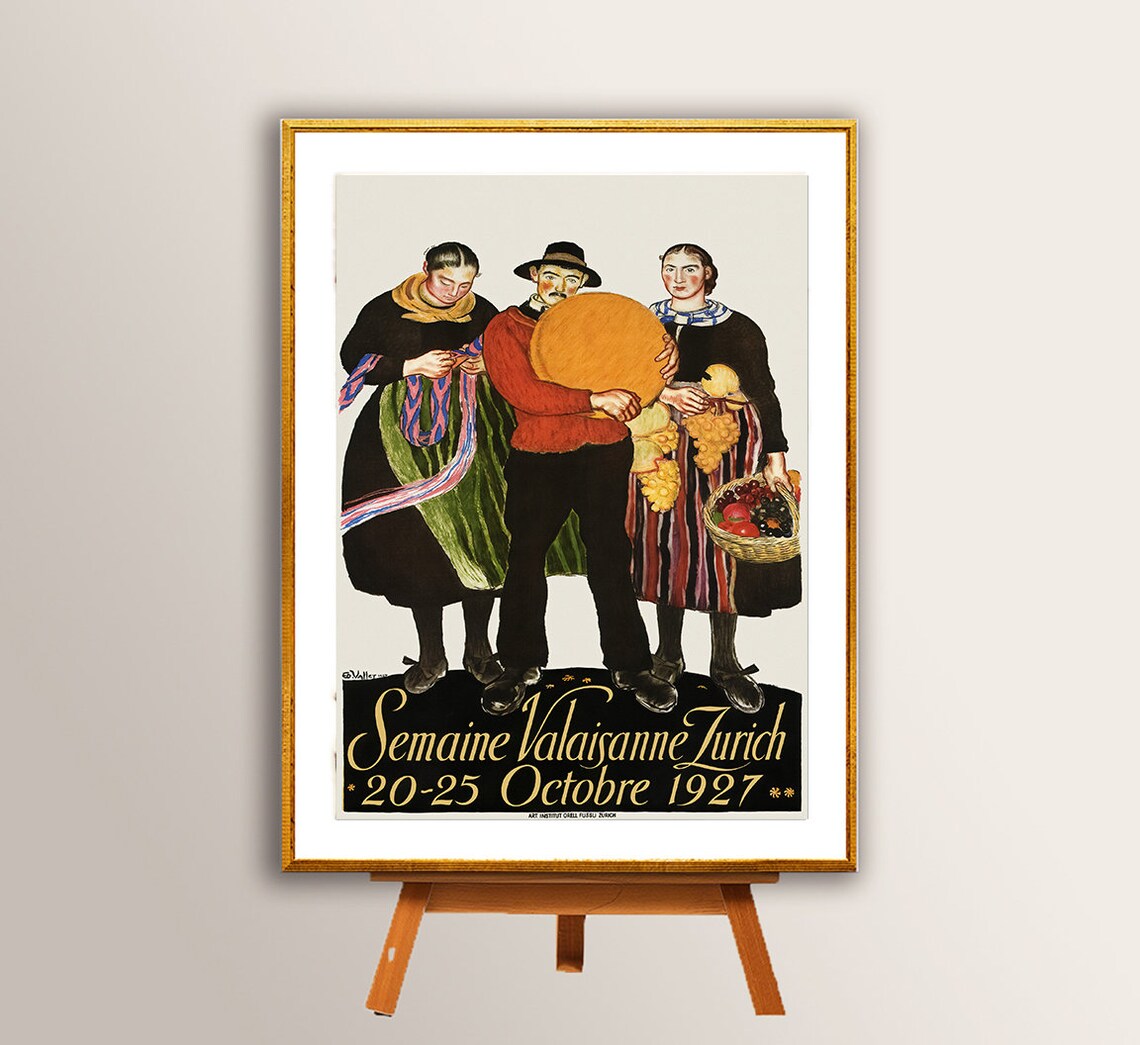 Semaine Valaisanne Zurich 1927 Vintage Swiss Folk Festival Poster - Image 2
