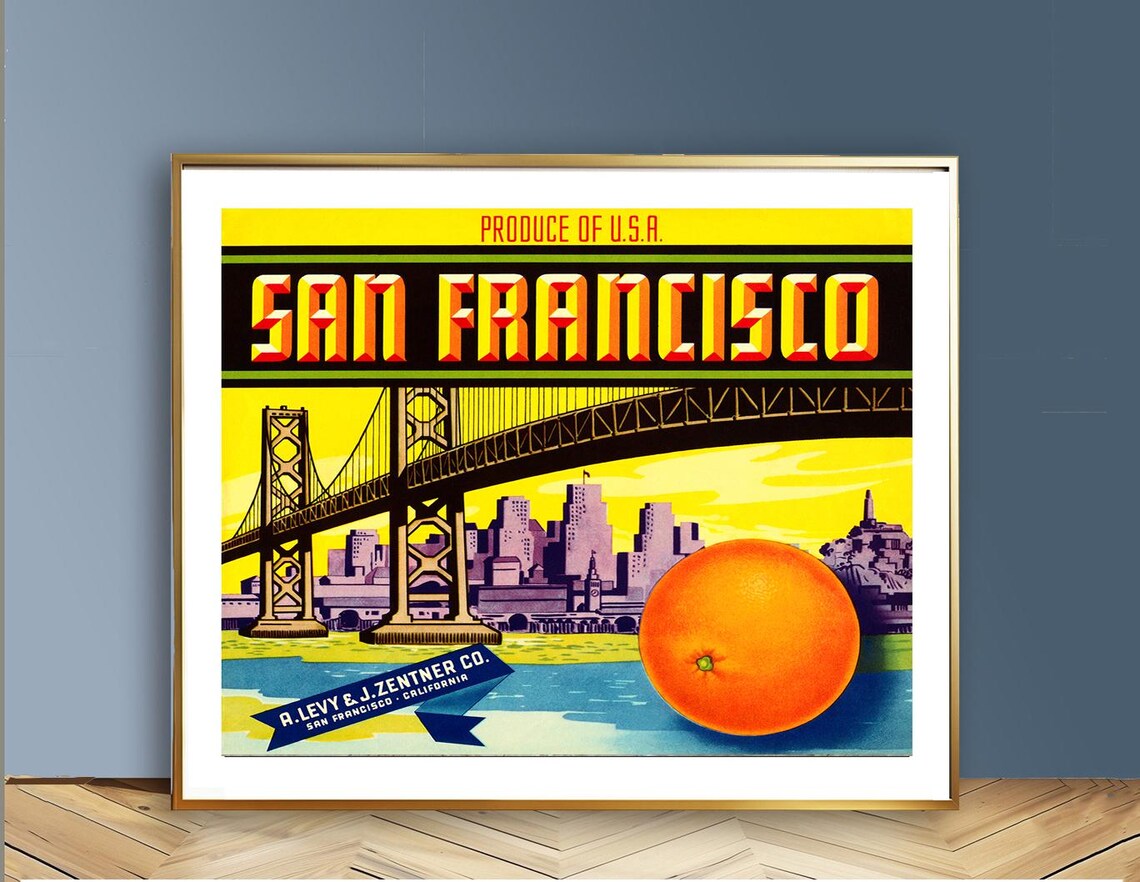 San Francisco Bay Bridge Orange Crate Label Vintage Advertising Poster