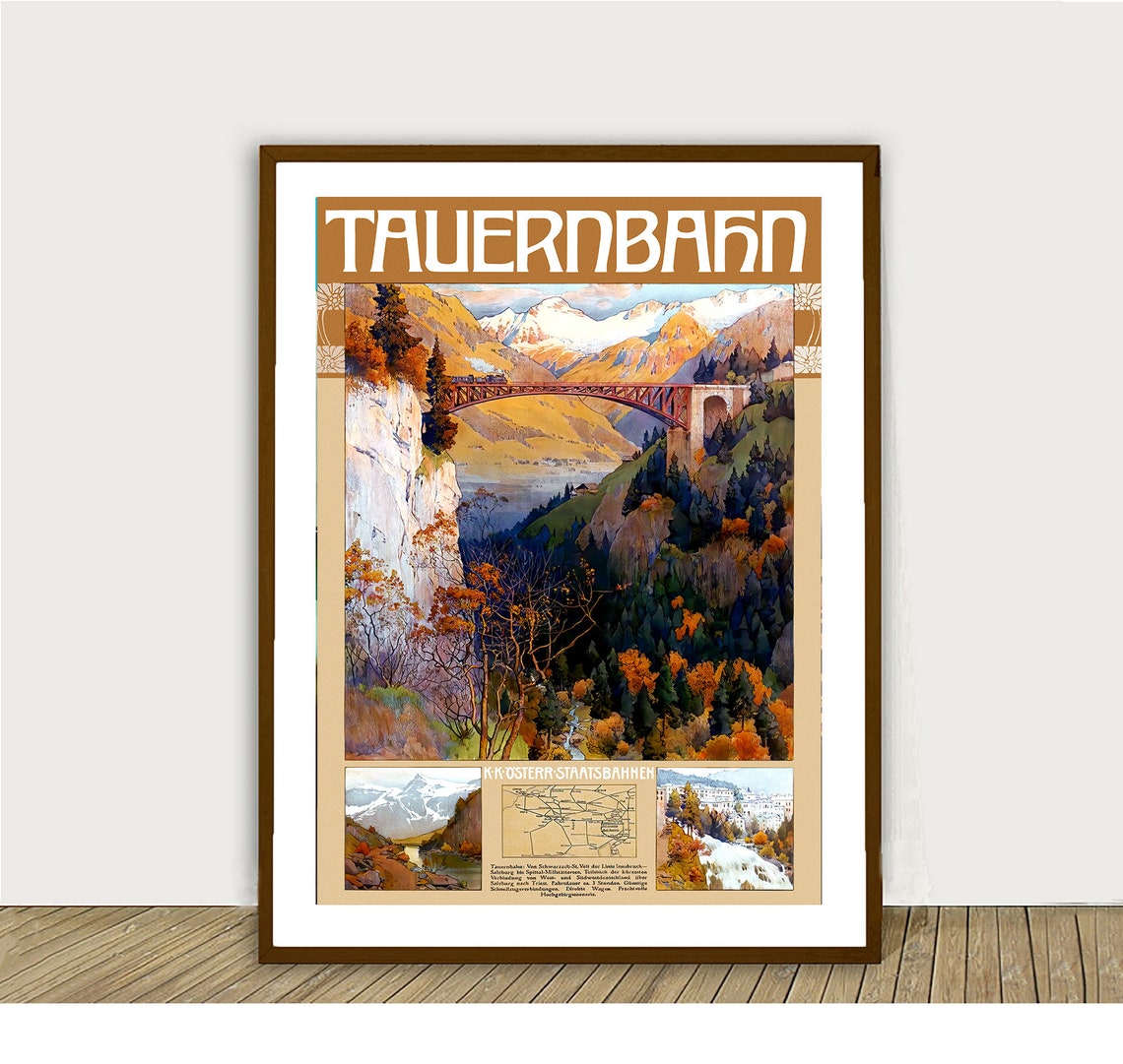 Tauernbahn Vintage Austrian Alpine Railway Bridge Travel Poster - Image 2