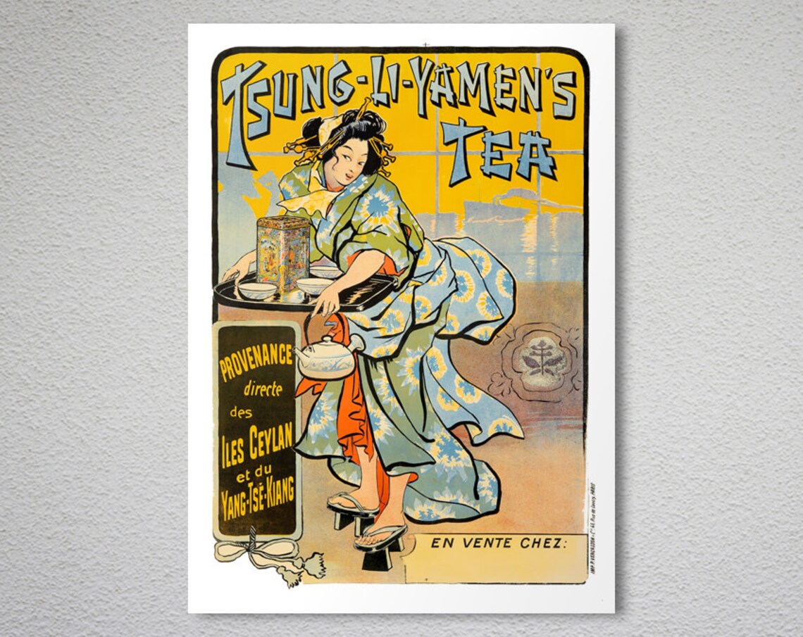 Tsung-Li-Yamen's Tea Vintage French Poster Japanese Woman Kimono Scene - Image 2