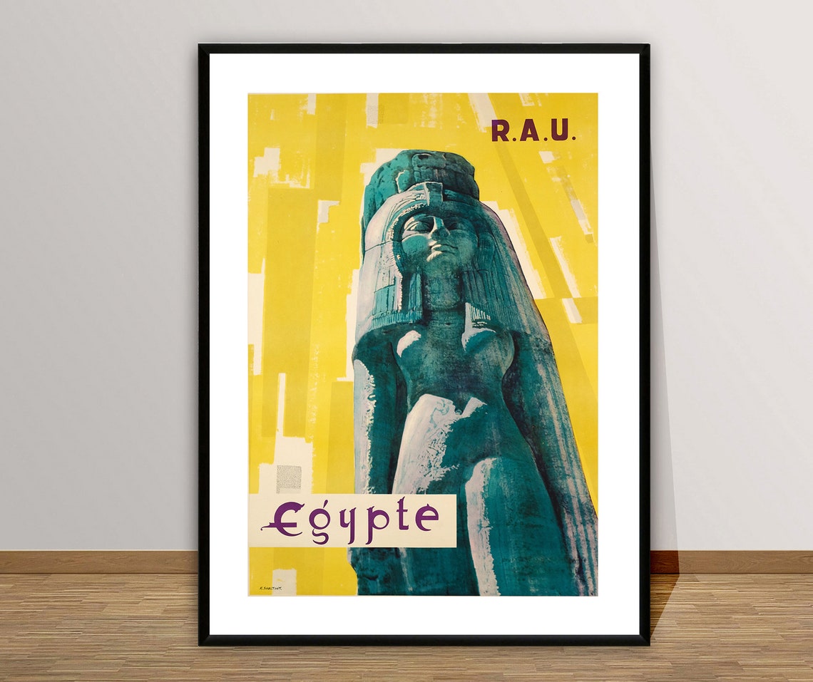 Egypte RAU Pharaonic Statue Vintage Egyptian Travel Poster Art - Image 2
