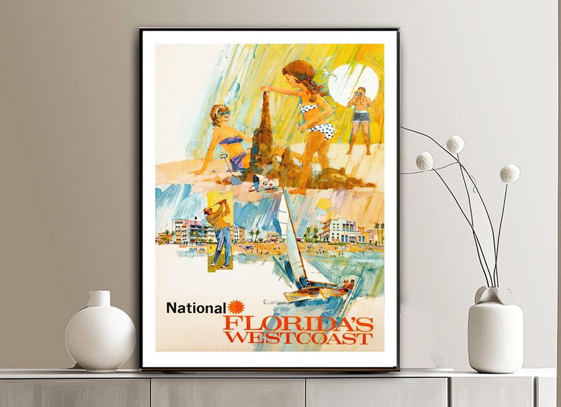National Floridas West Coast Vintage Beach Sailing Travel Poster - Image 2