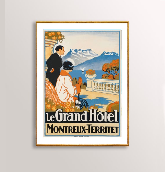 Le Grand Hotel Montreux Territet Vintage Travel Poster