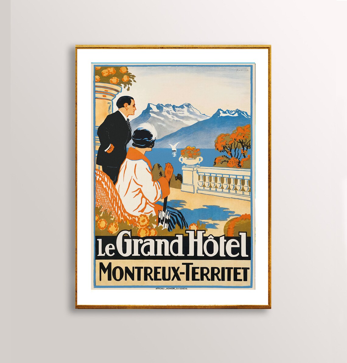 Le Grand Hotel Montreux Territet Vintage Travel Poster