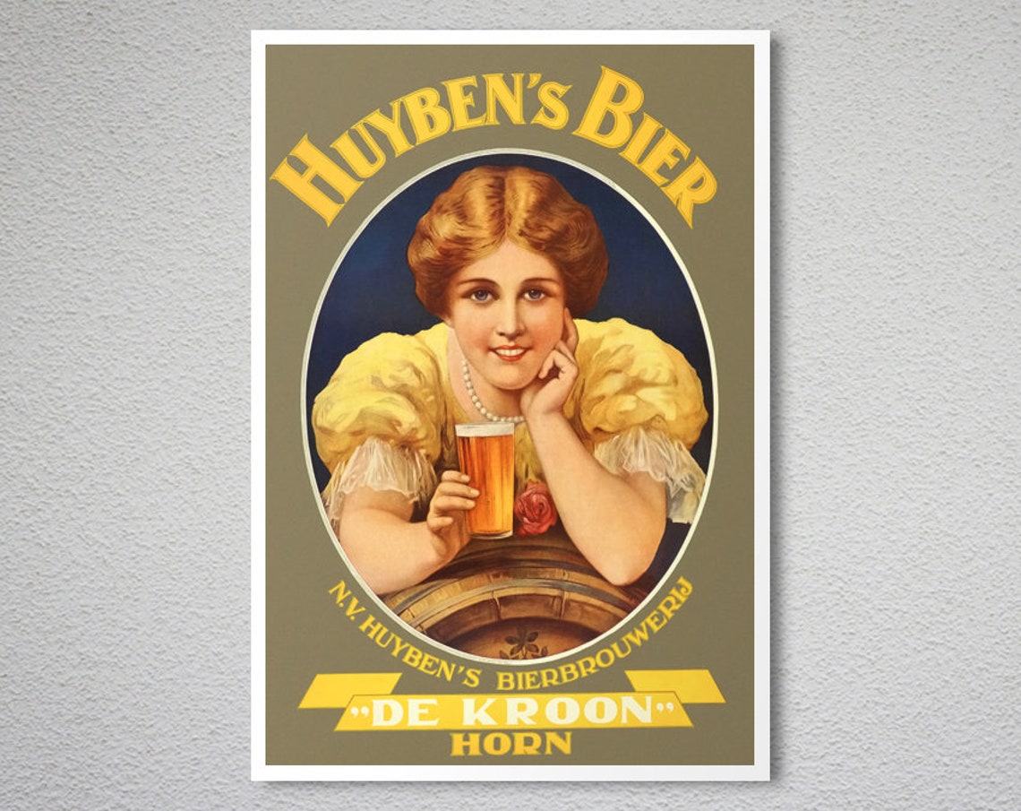Huybens Bier De Kroon Horn Vintage Dutch Beer Advertising Poster - Image 2