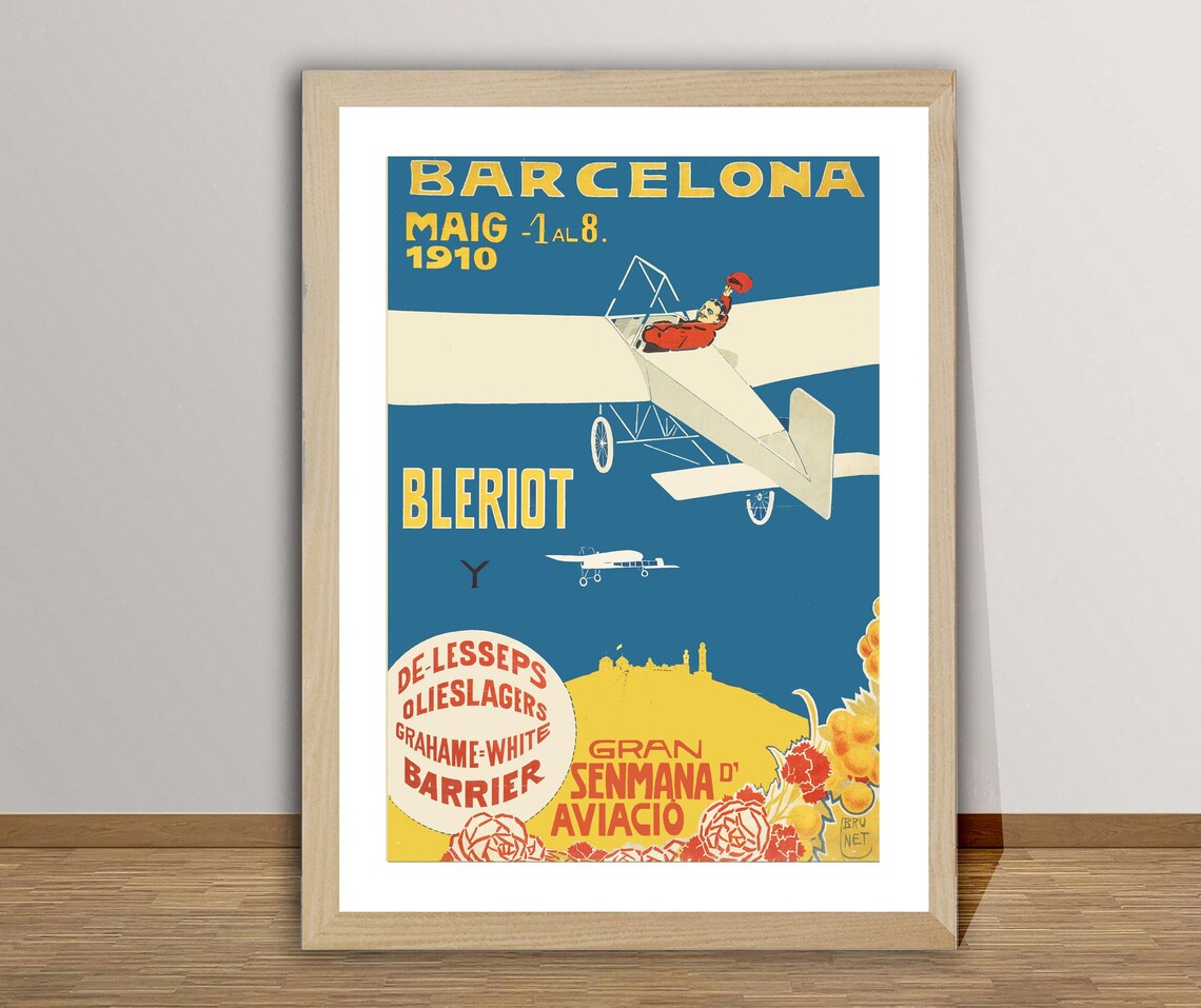 Barcelona 1910 Aviation Week Bleriot Airplane Pioneer Vintage Poster