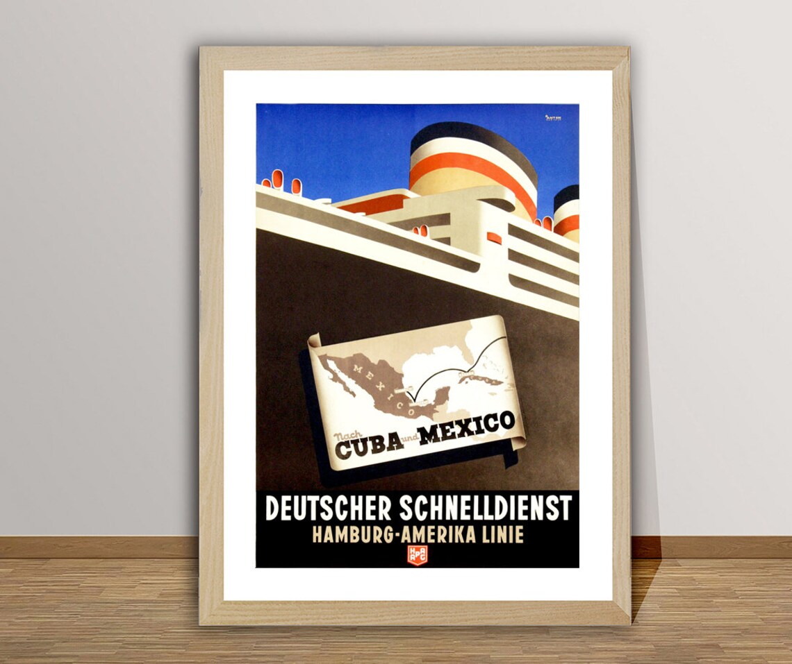 Hamburg Amerika Linie Nach Cuba und Mexico Vintage Ship Travel Poster - Image 2