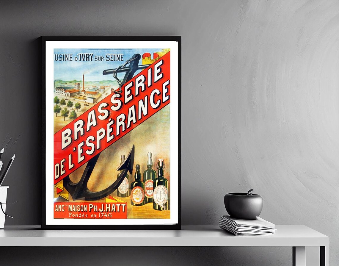 Brasserie de l'Esperance Beer Anchor French Vintage Advertising Poster - Image 2
