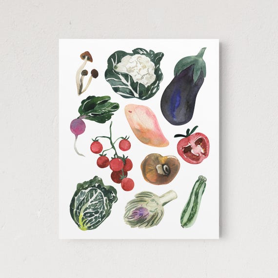 Farmers Market Vegetable Art Print Kitchen Decor Poster Gift For Home Wall Watercolor