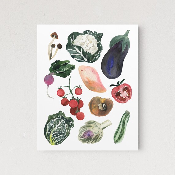 Watercolor Vegetable Harvest Market Fresh Produce Kitchen Poster