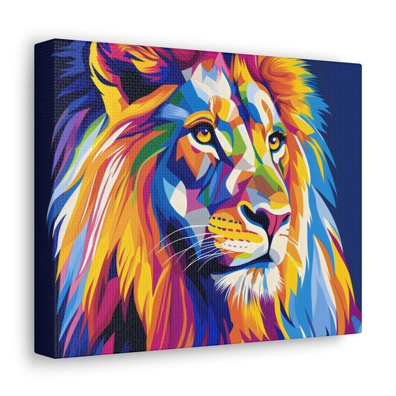 Lion Portrait Geometric Rainbow Pop Art Colorful Mane King of Beasts Canvas Poster