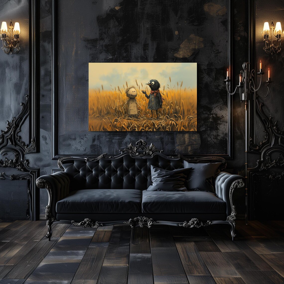 Little Scarecrow Crow Golden Wheat Field Cute Fall Harvest Poster