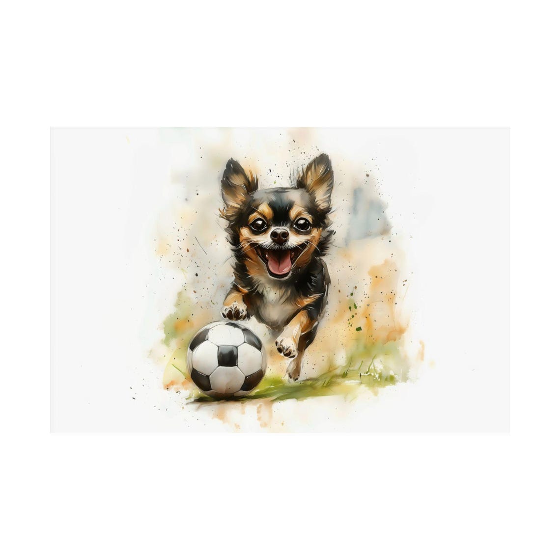 Playful Chihuahua Soccer Kick Bright Watercolor Small Dog Poster - Image 2