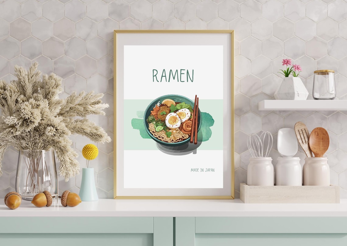 Colorful Ramen Bowl Made In Japan Illustration Kitchen Food Poster