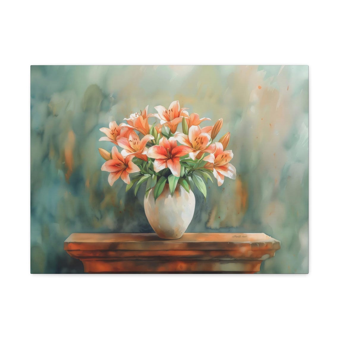Warm Bright Orange Lilies in White Vase Watercolor Floral Poster - Image 2