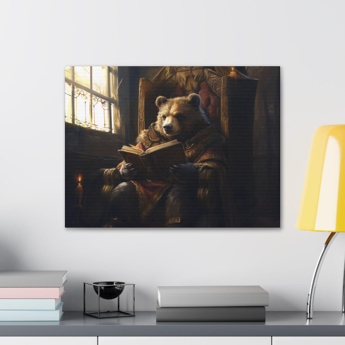 Maximalist Eclectic Victorian Reading Bear Print Bold Altered Animal Portrait Fantasy Fun Colorful Renaissance Rustic Art - Image 2