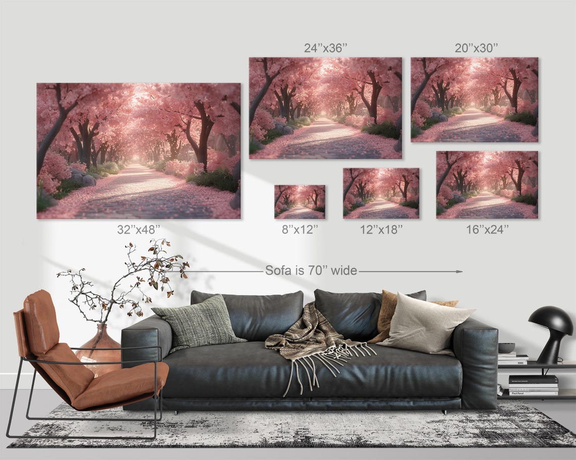 Blush Cherry Blossom Tree Lined Lane Spring Sunlight Wall Art - Image 3