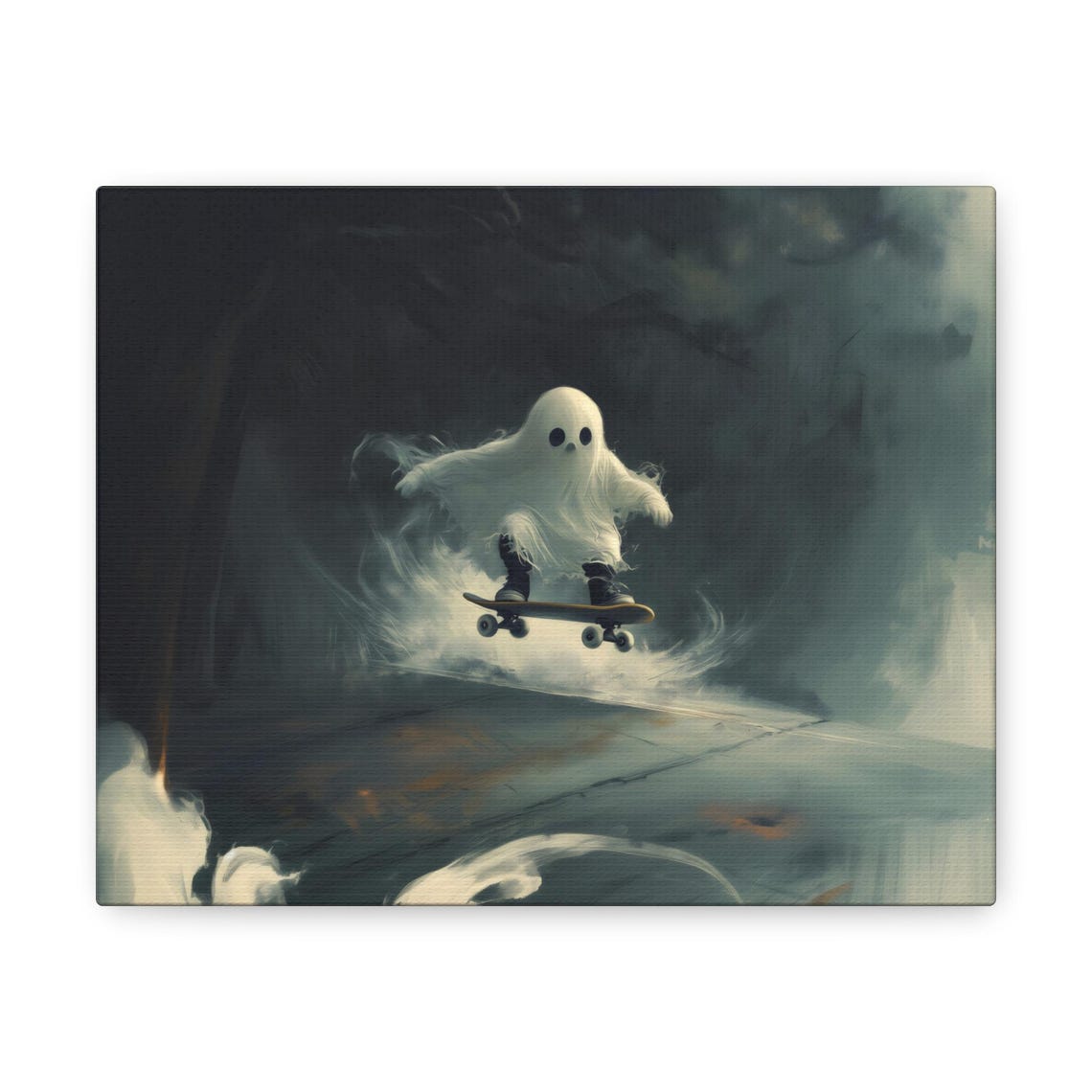 Skateboarding Ghost Forest Mist Playful Spooky Halloween Poster - Image 3