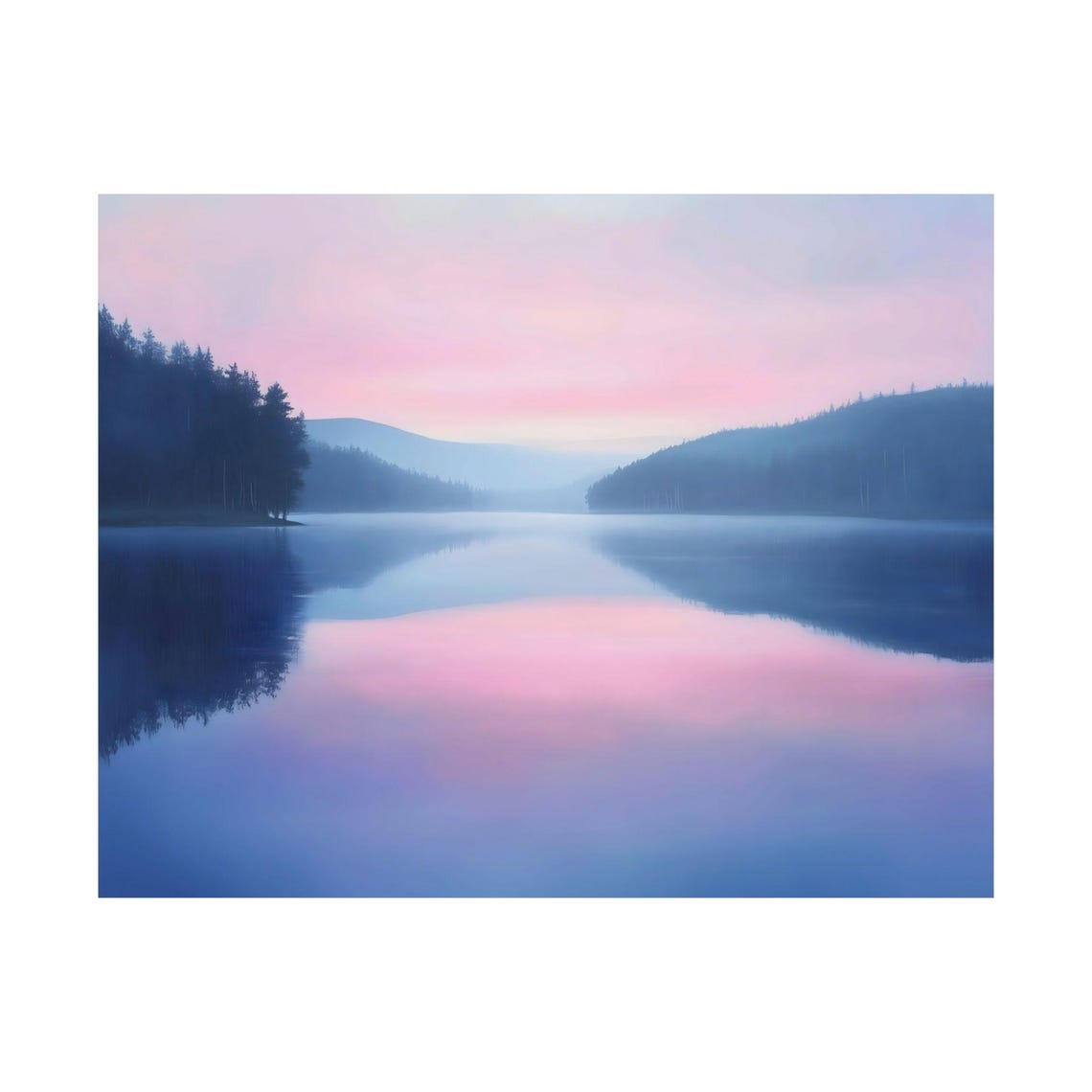 Tranquil Pink Sky Lake Reflection Still Water Morning Poster - Image 3