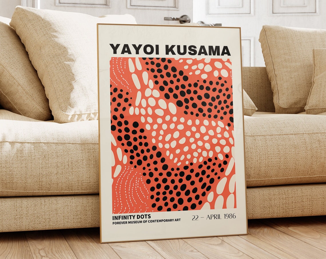 Yayoi Kusama Infinity Dots Coral Red Dotted Art Exhibition Poster