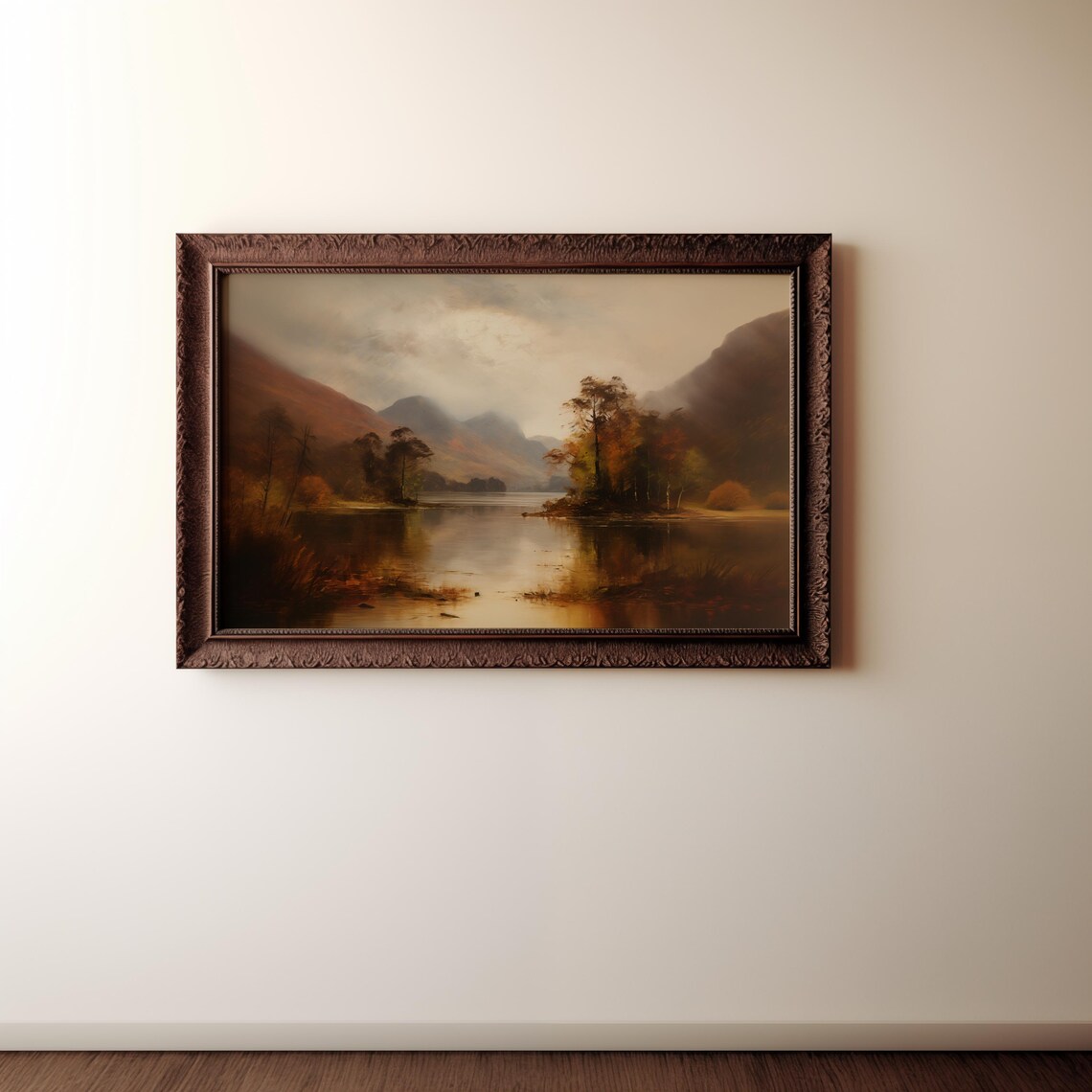 Autumn Landscape Painting Mountains And Misty Lake Moody Poster - Image 5