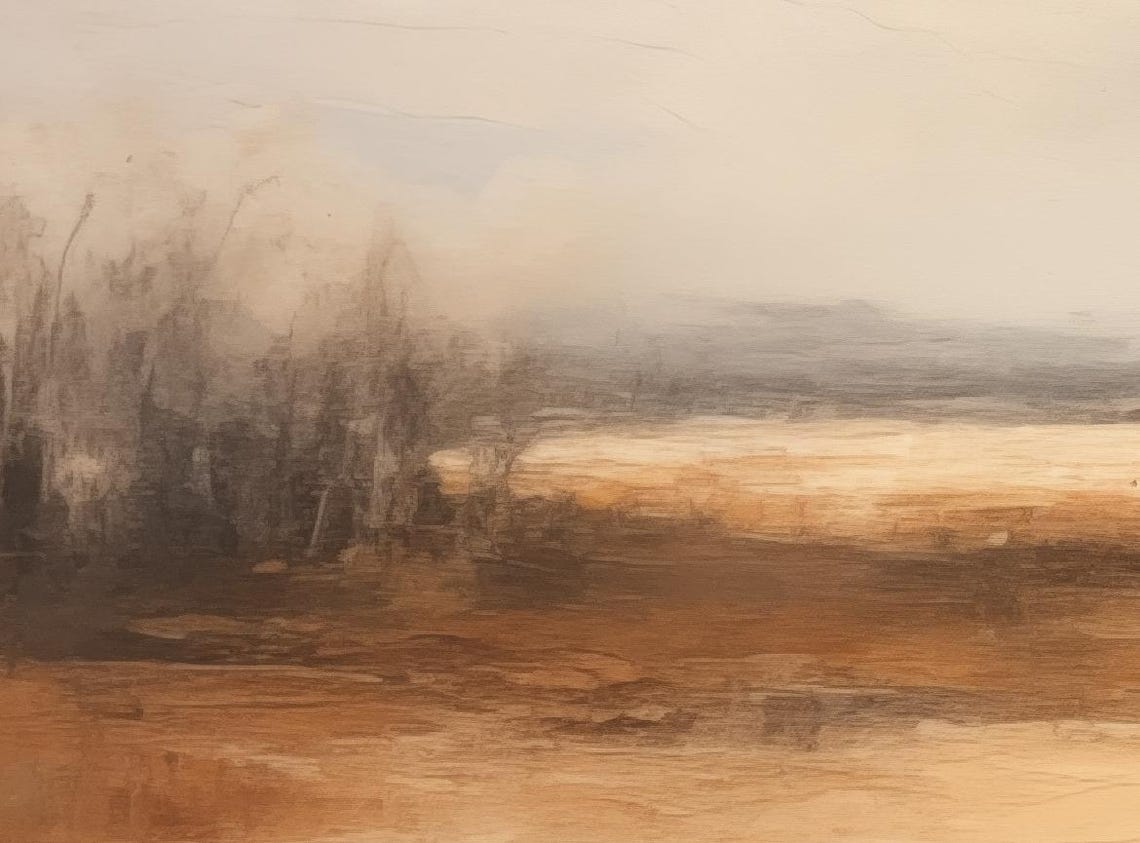 Abstract Landscape Painting Warm Brown Beige Grey Tones Wall Art - Image 2