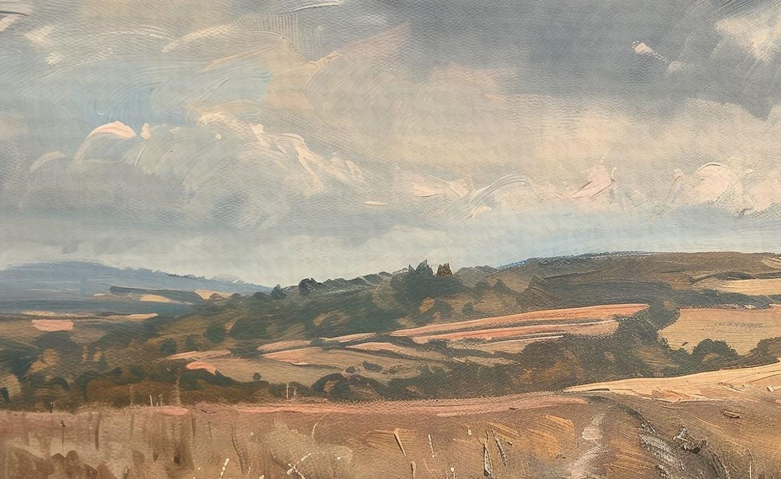 English Countryside Path Painting Golden Grass Distant Hills Poster - Image 4