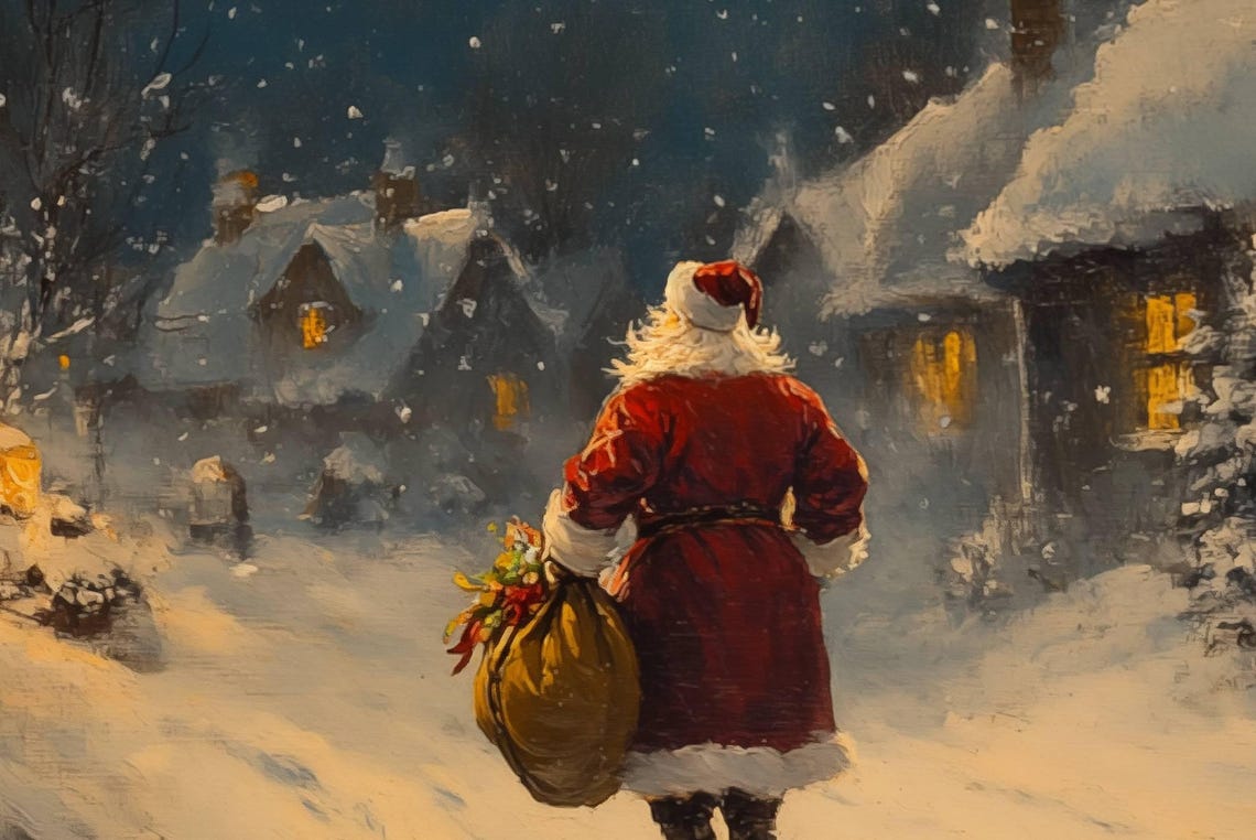 Antique Oil Painting Of Santa Claus On A Snowy Christmas Eve Night Vintage Holiday Wall Art Regarts - Image 5