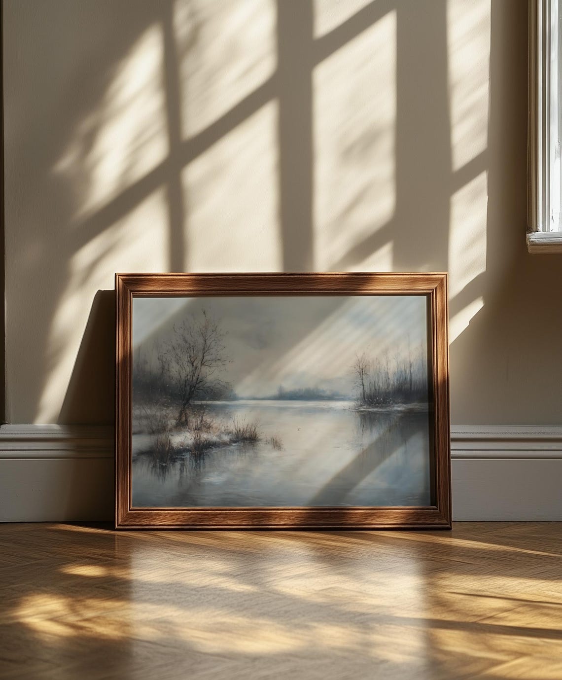 Misty Winter Lake With Bare Trees Antique Style Landscape Poster - Image 7