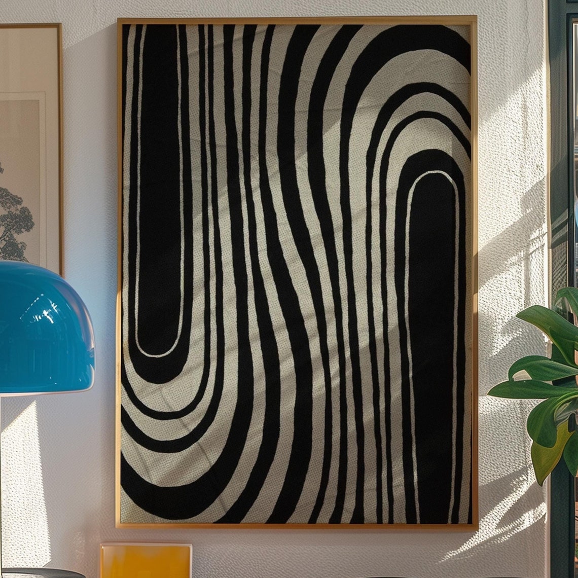 Black And White Wavy Stripes Poster Abstract Minimalist Op Art