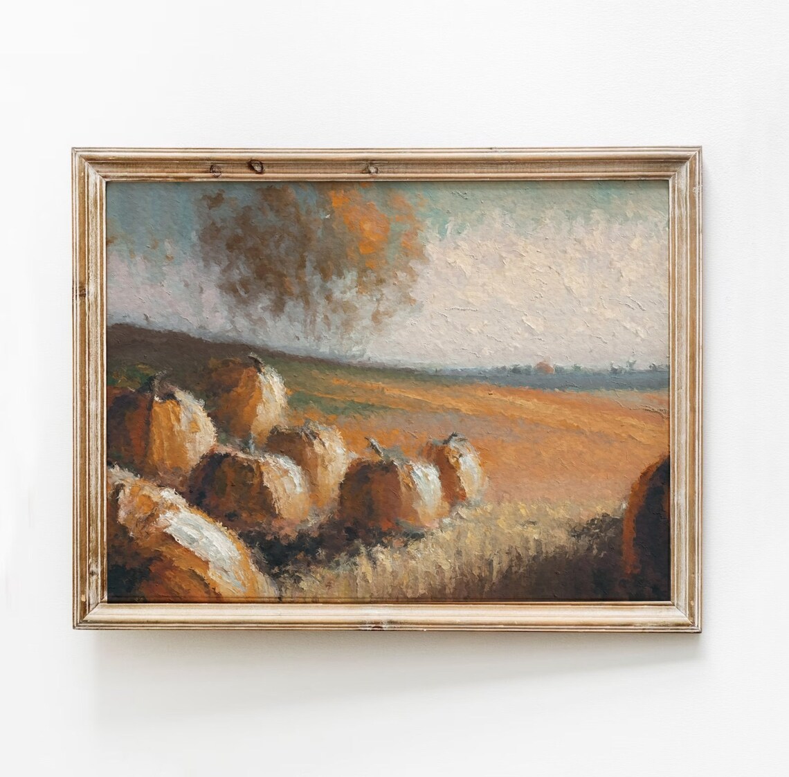 Rustic Pumpkin Patch Painting Moody Autumn Landscape Art
