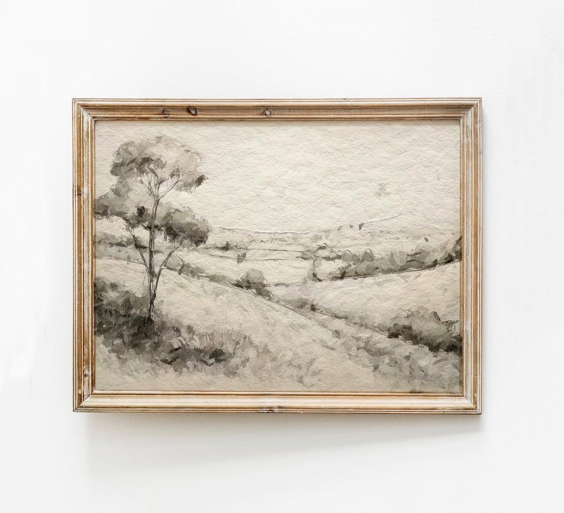 Beige Landscape Watercolor Painting Neutral Abstract Art